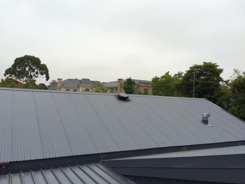Top view of a corrugated steel roof