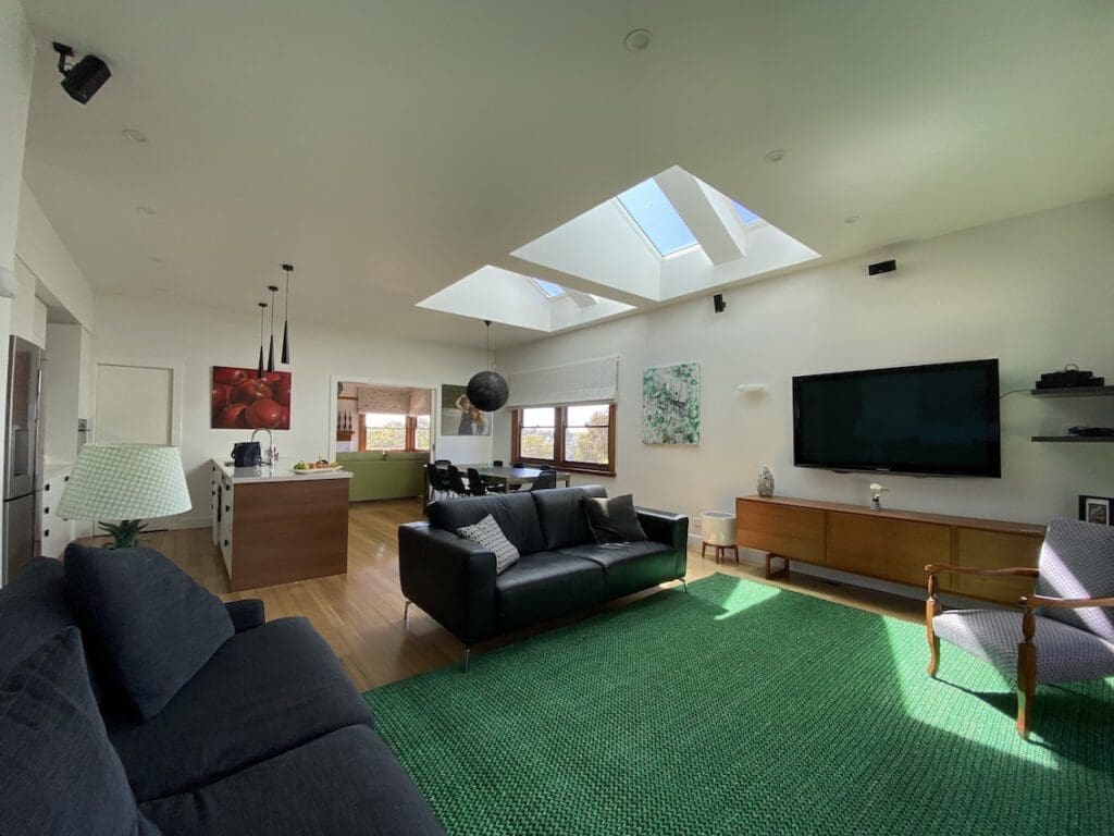 View of skylight shafts from inside the living room