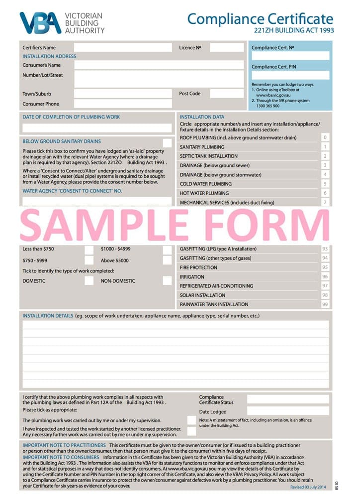 Plumbing Compliance Certificates